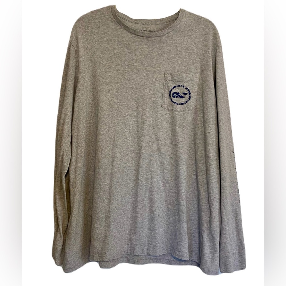 Vineyard Vines Women’s XL Oversized Long Sleeve Gray T Shirt Logo 100% Cotton
